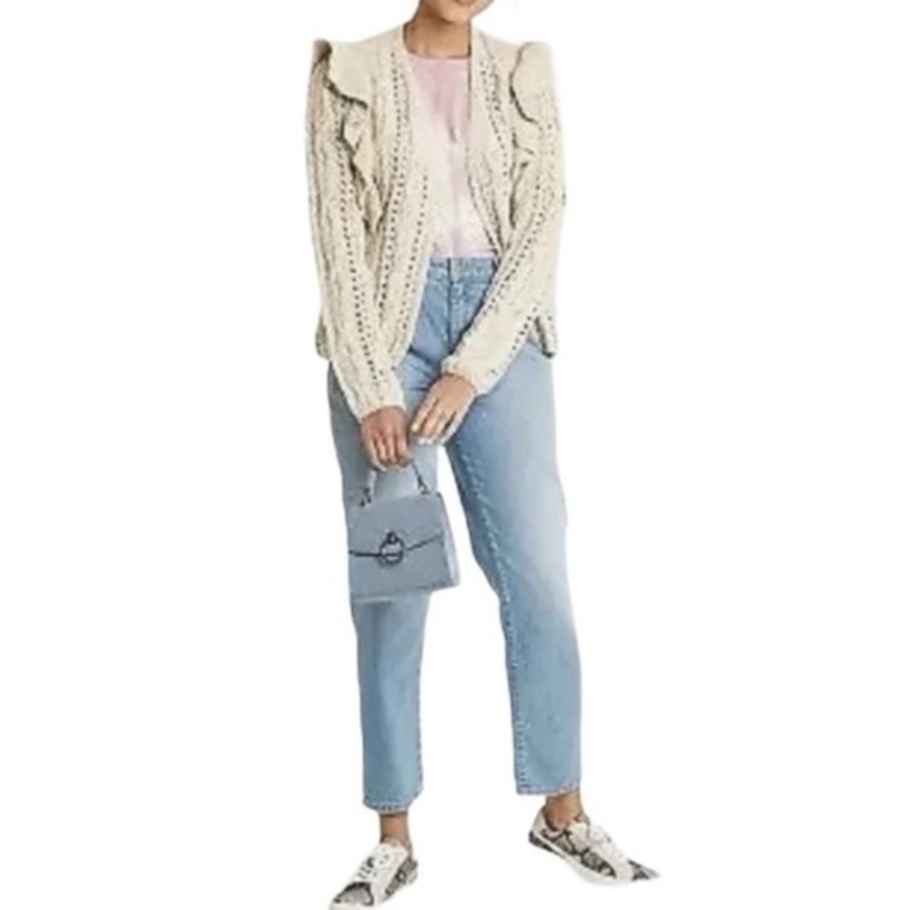 Universal Thread Cream Ruffle Open-Front Cable Knit Cardigan Size L 🤍 - Picture 3 of 15